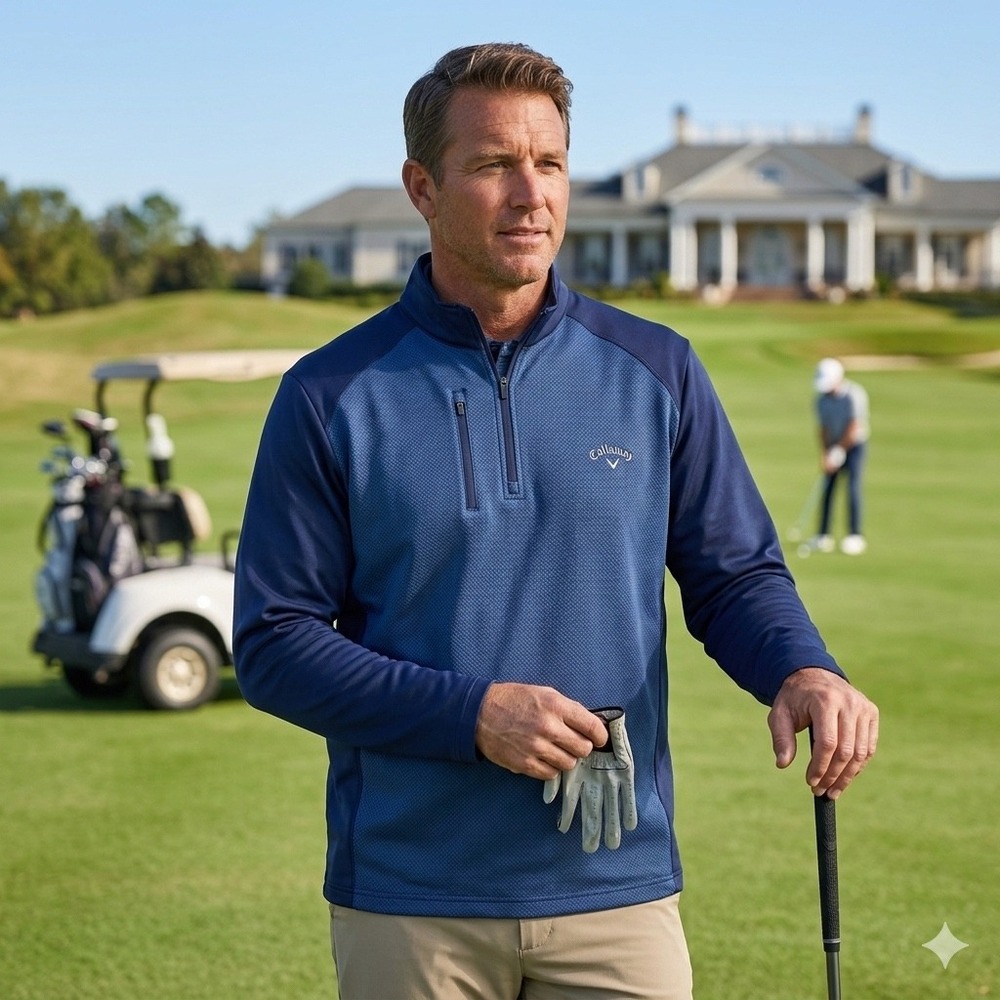 Callaway Mens XXL 1/4‎ Zip Pullover Blue Textured Golf Performance Jacket